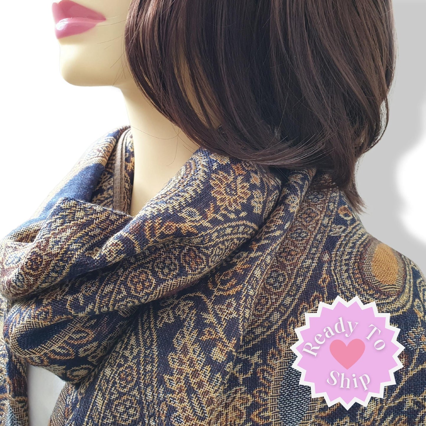 Pashmina Style Woven Paisley Scarf - Coffee