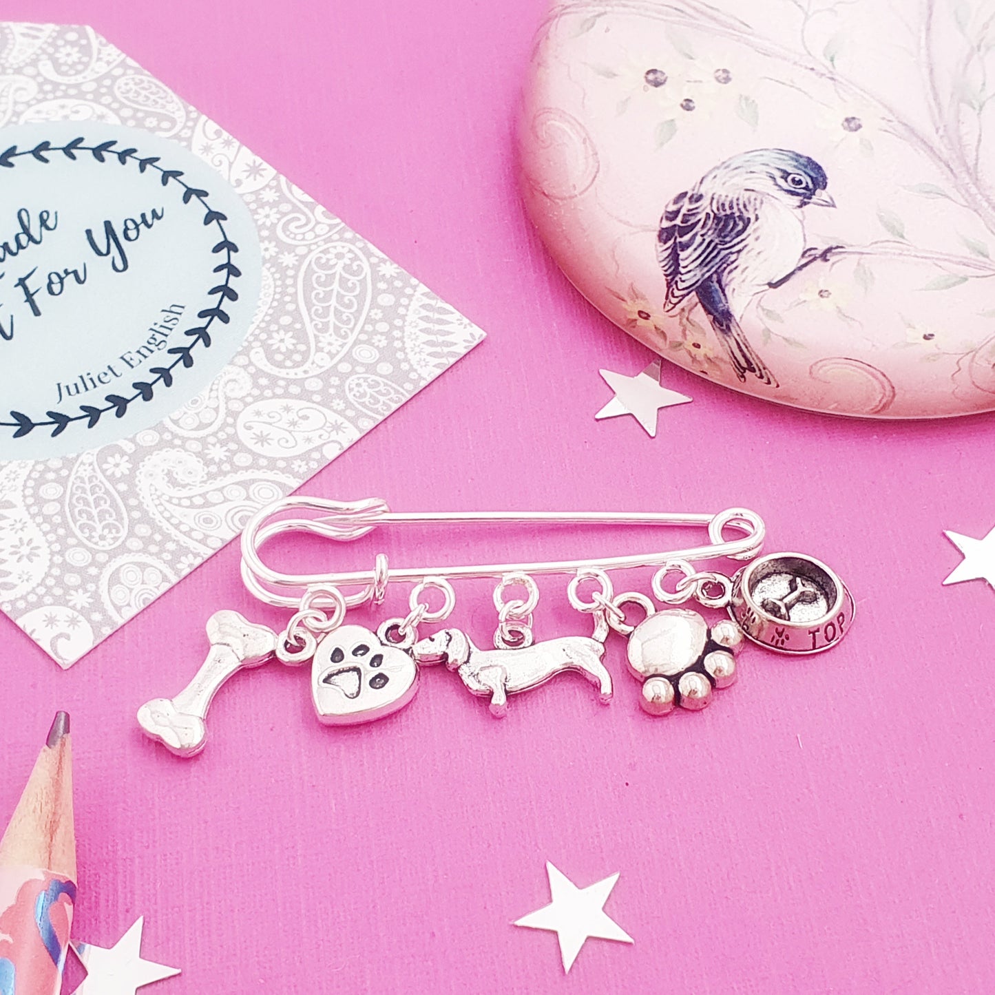 Dachshund Dog Brooch - Silver