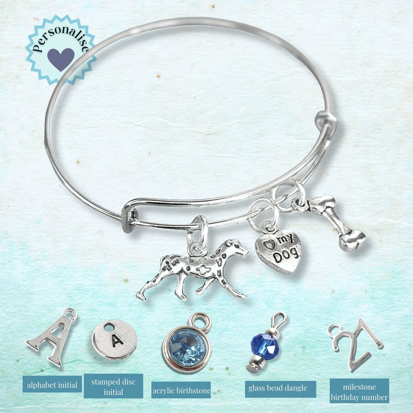 Dalmatian Dog Bangle - Silver