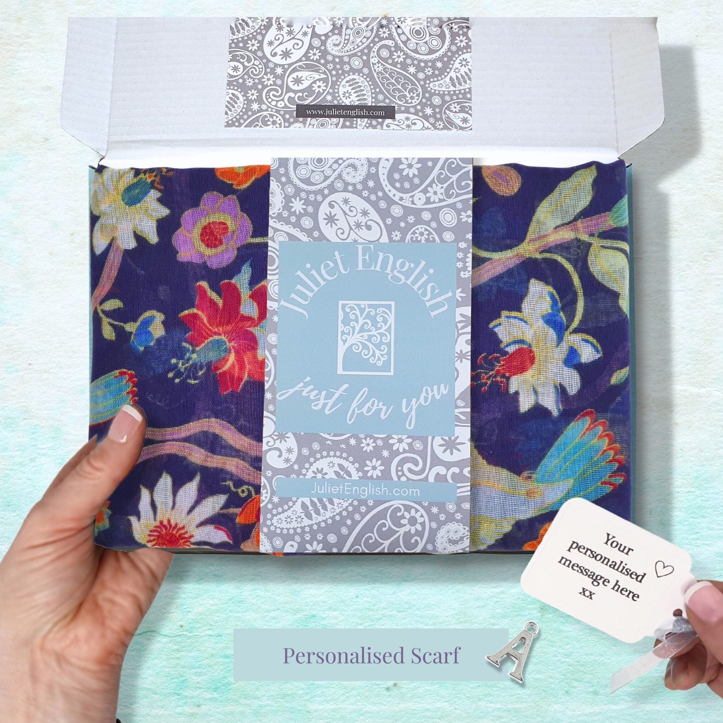 Chintz Bird Print Floral Scarf - Dark Blue