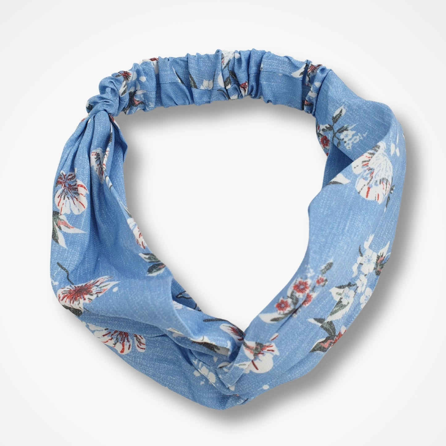 Denim Floral Twist Knot Headband ~ Blue