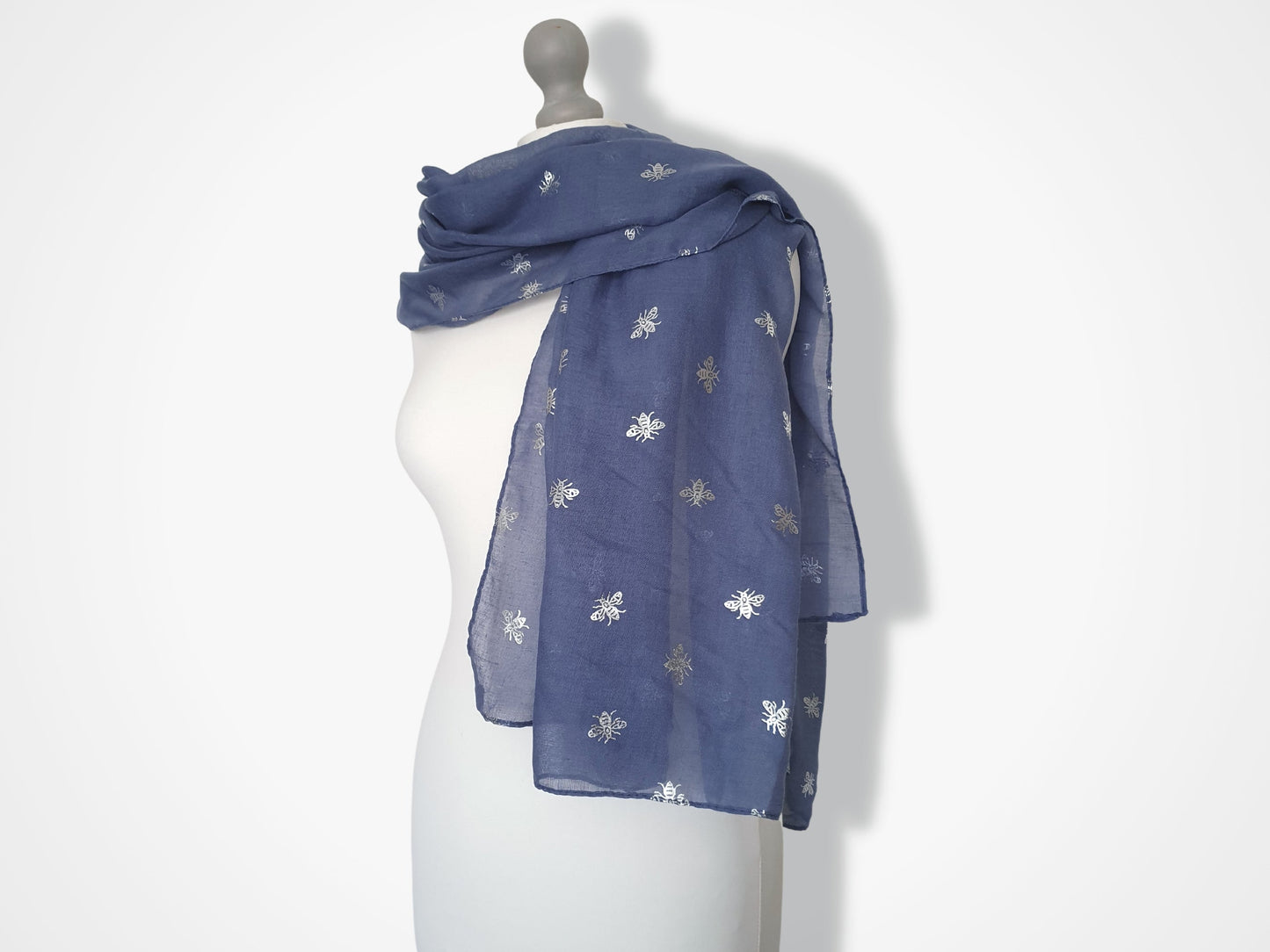 Foil Bee Scarf - Denim & Silver