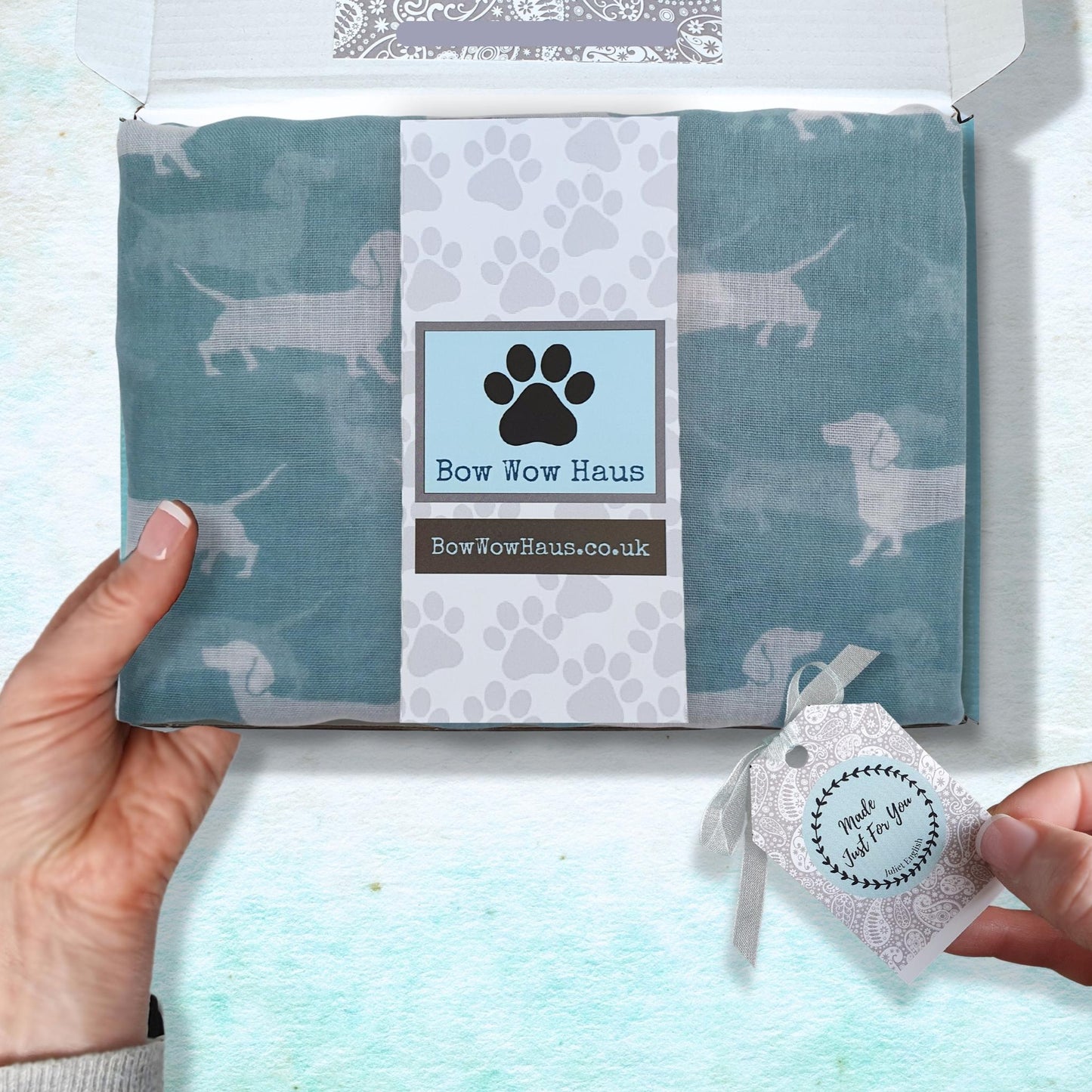 Cute Dachshund Scarf - Duck Egg Blue