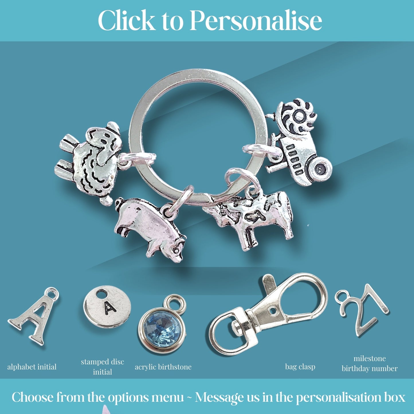 Farm Animal keyring - Silver