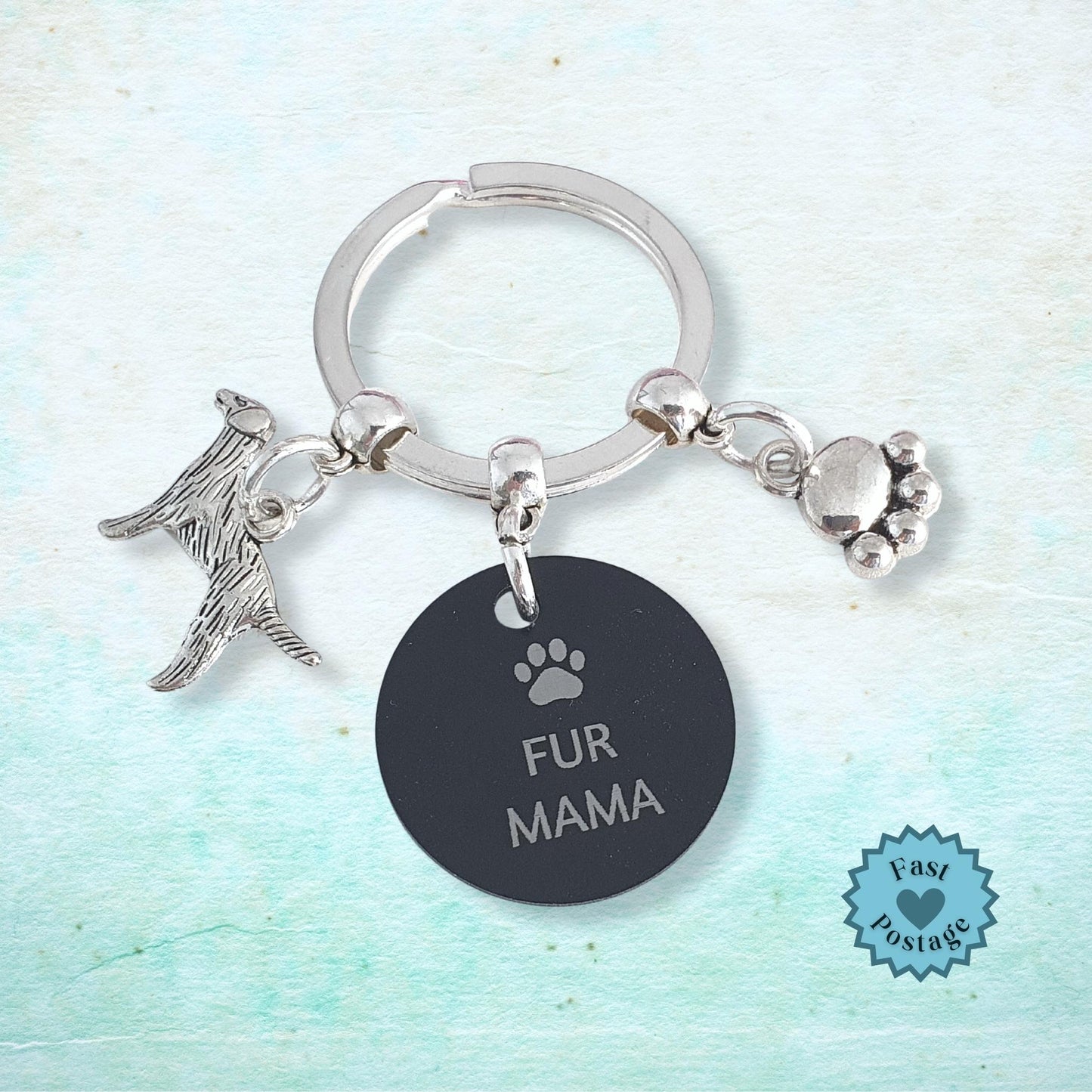 'Fur Mama' Retriever Keyring - Silver