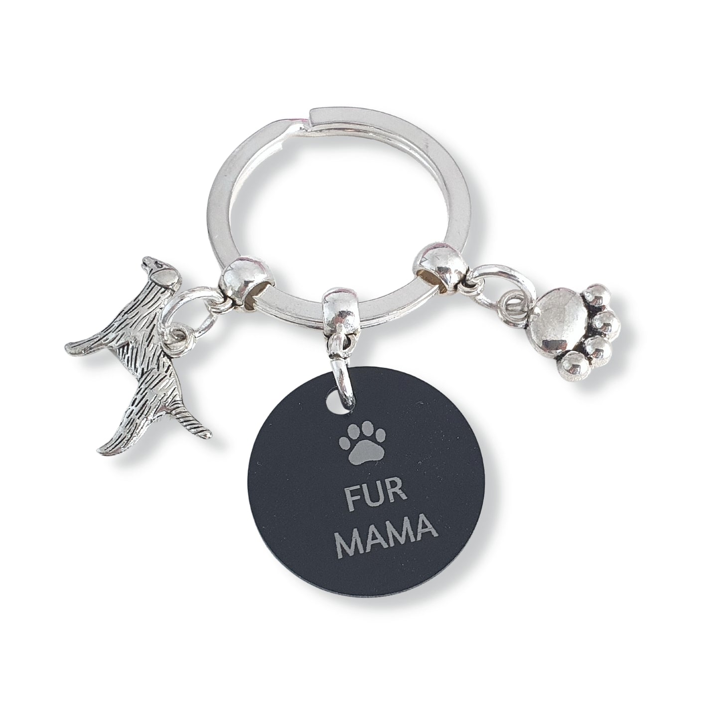'Fur Mama' Retriever Keyring - Silver