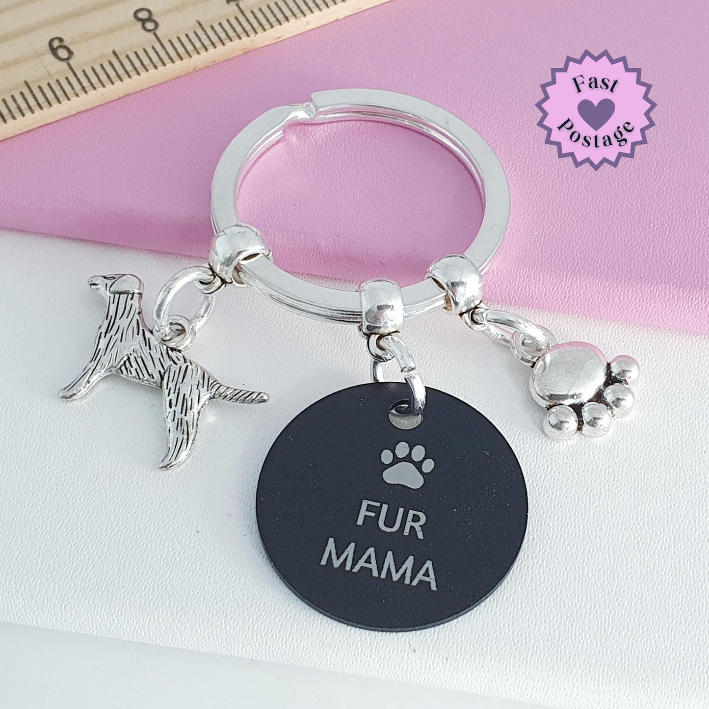 'Fur Mama' Retriever Keyring - Silver