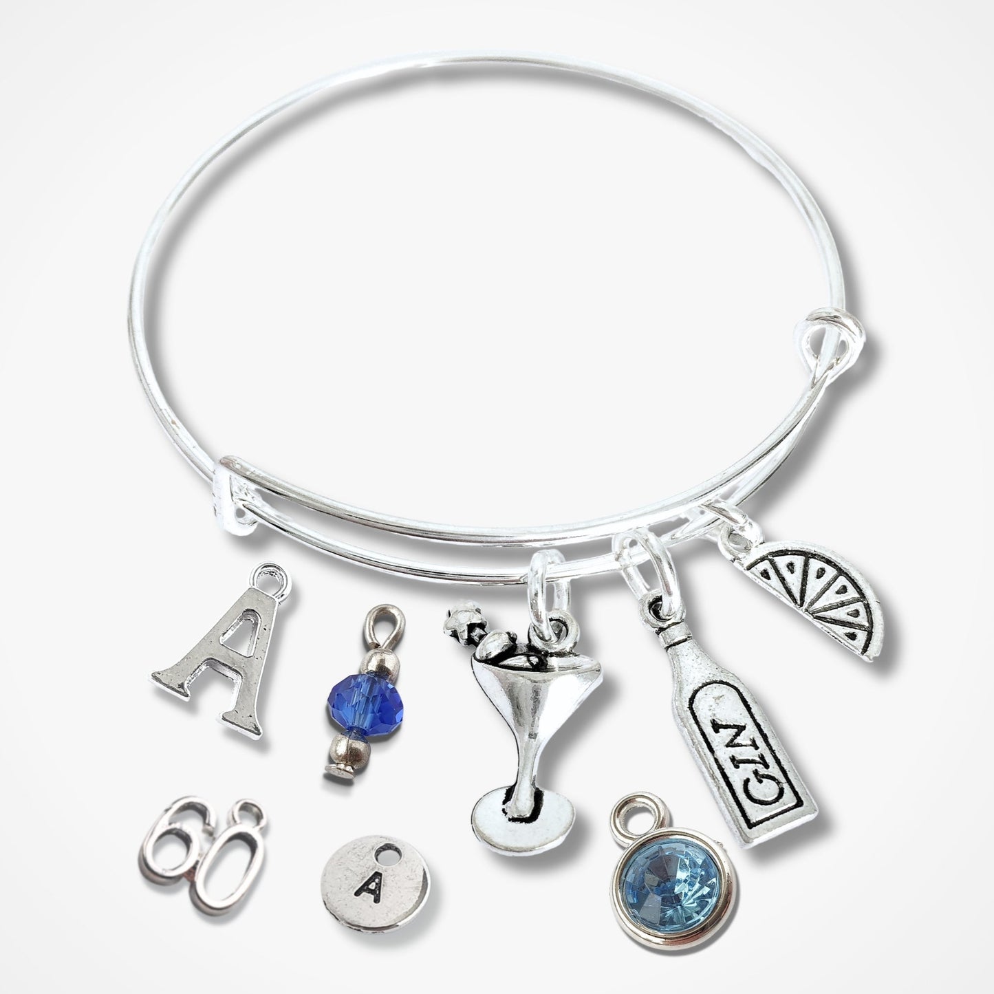 Gin and Tonic Charm Bangle - Silver