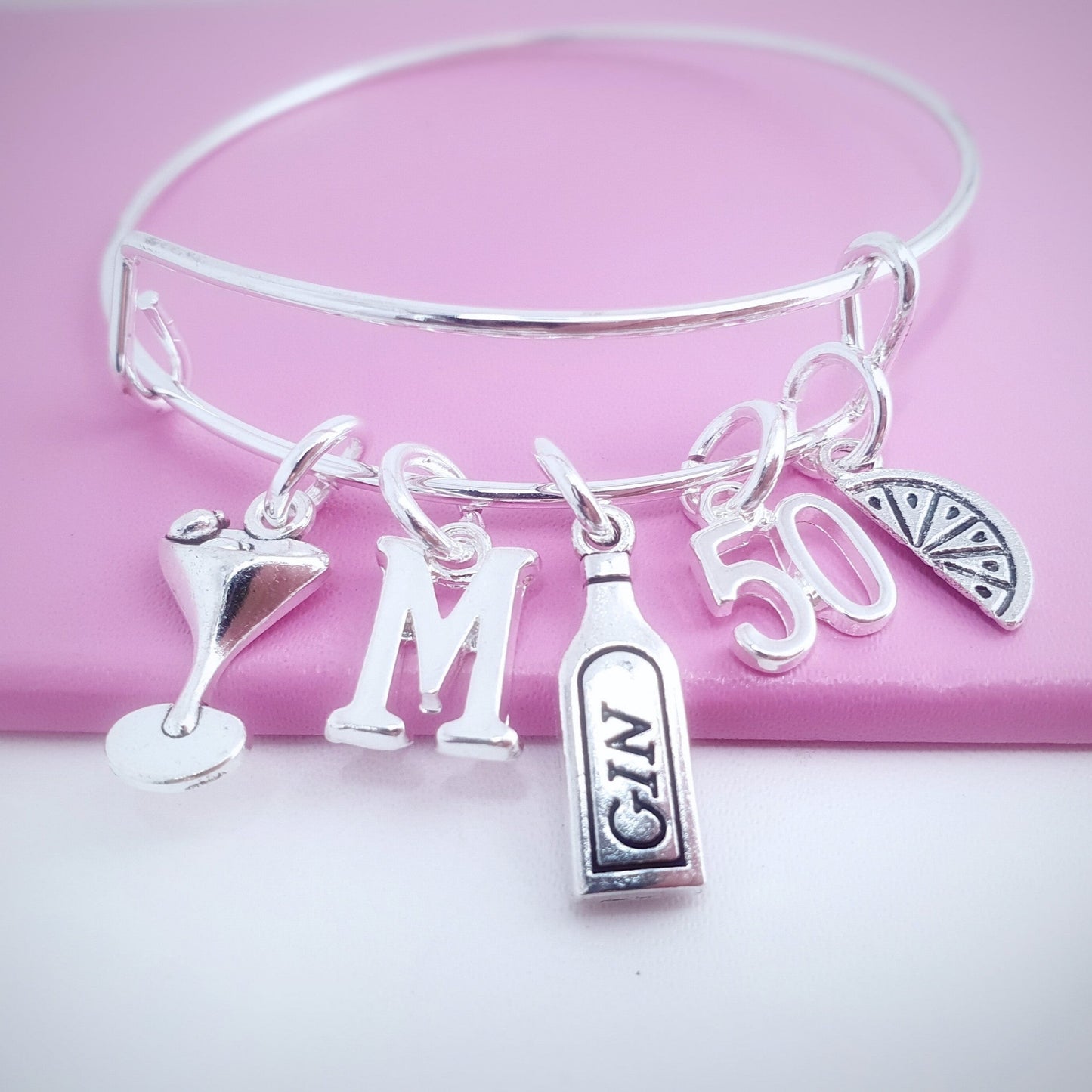 Gin and Tonic Charm Bangle - Silver