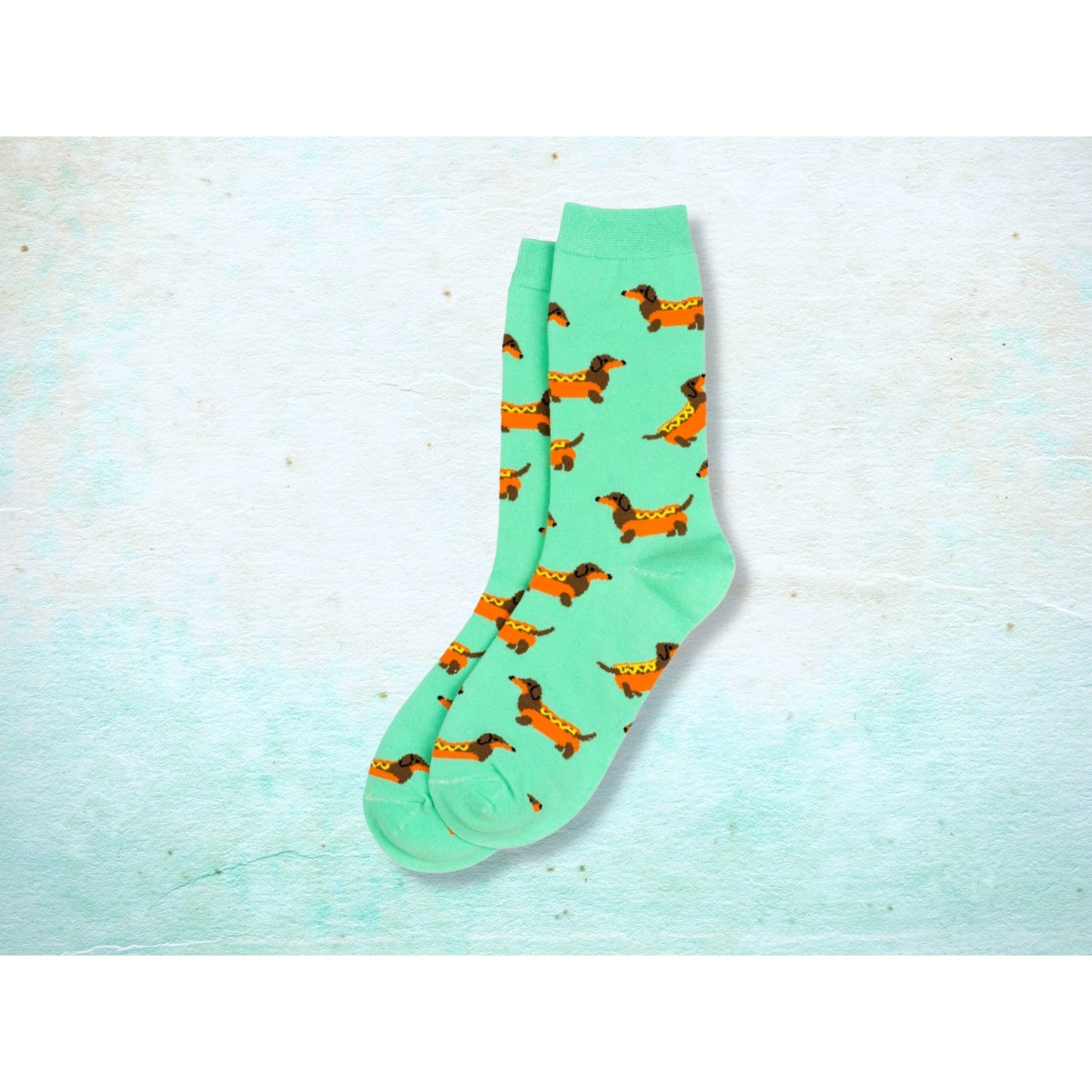 Cute Dachshund Hot Dog Socks - Apple Green Novelty Footwear for Dog Lovers