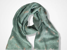 Load image into Gallery viewer, Ladies Lightweight Scarf with Rose Gold Dragonfly Design - Green

