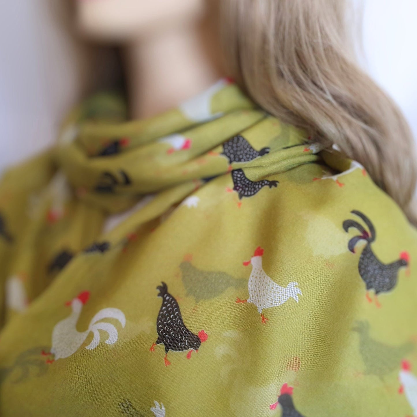 Rooster Print Scarf ~ Green