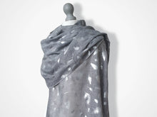 Load image into Gallery viewer, Tie Dye Printed Silver Feathers Scarf - Grey with silver print
