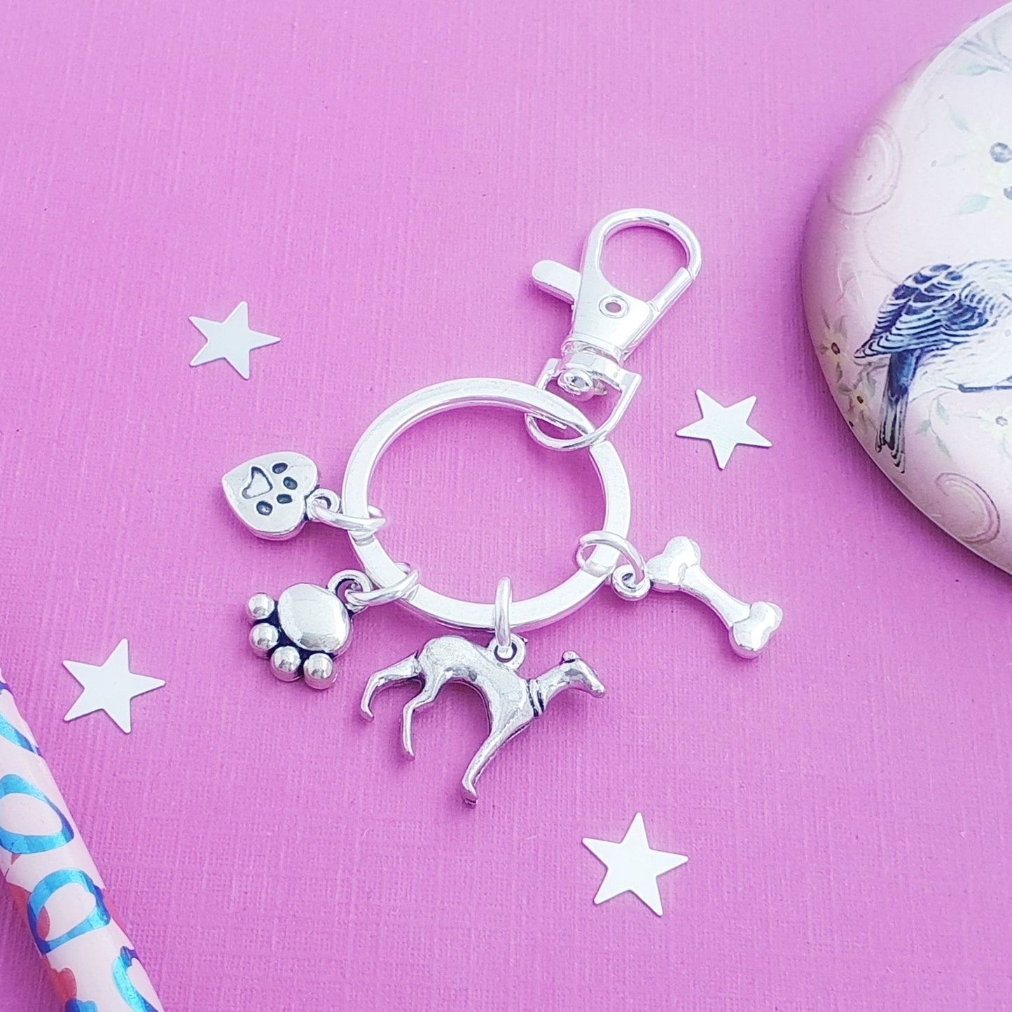 Whippet Keyring - Silver