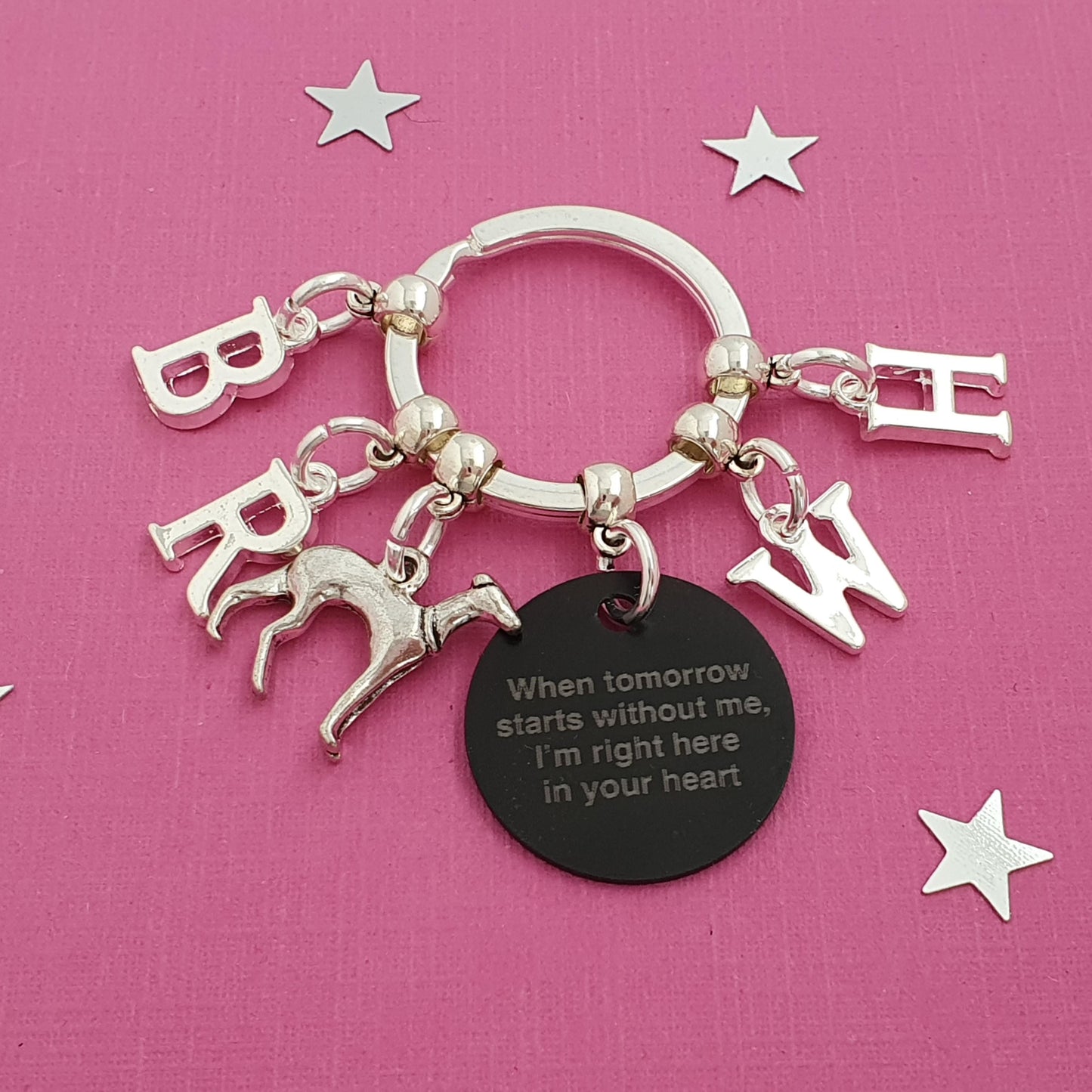 2 x Greyhound Memorial Keyrings for Wendy