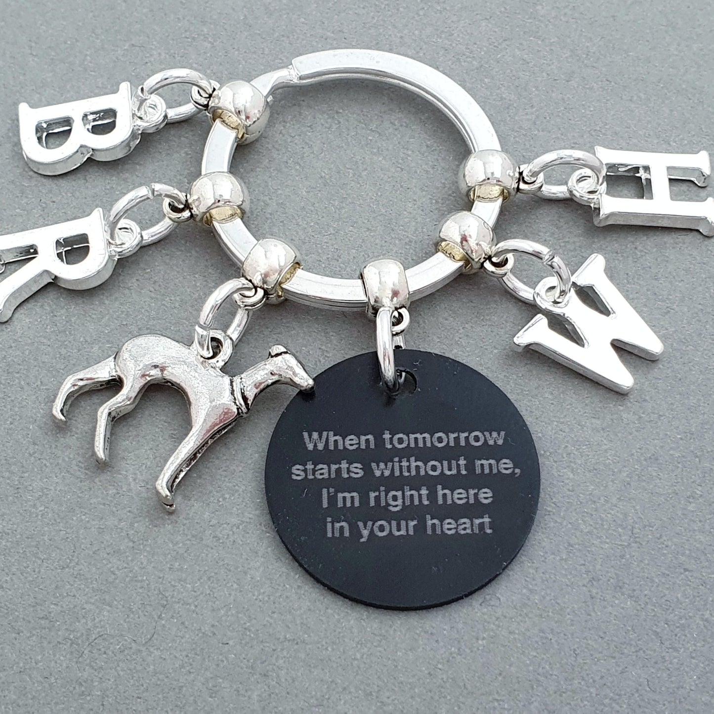2 x Greyhound Memorial Keyrings for Wendy