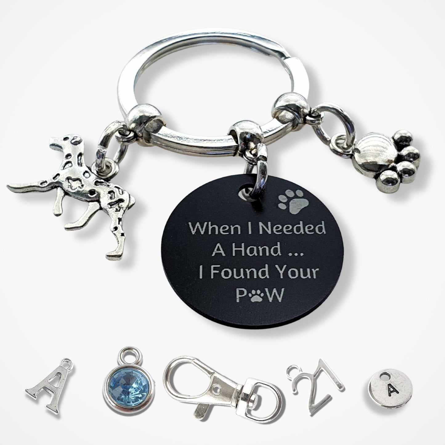 Engraved 'When I needed a Hand... I Found Your Paw' Dalmatian Keyring - Silver