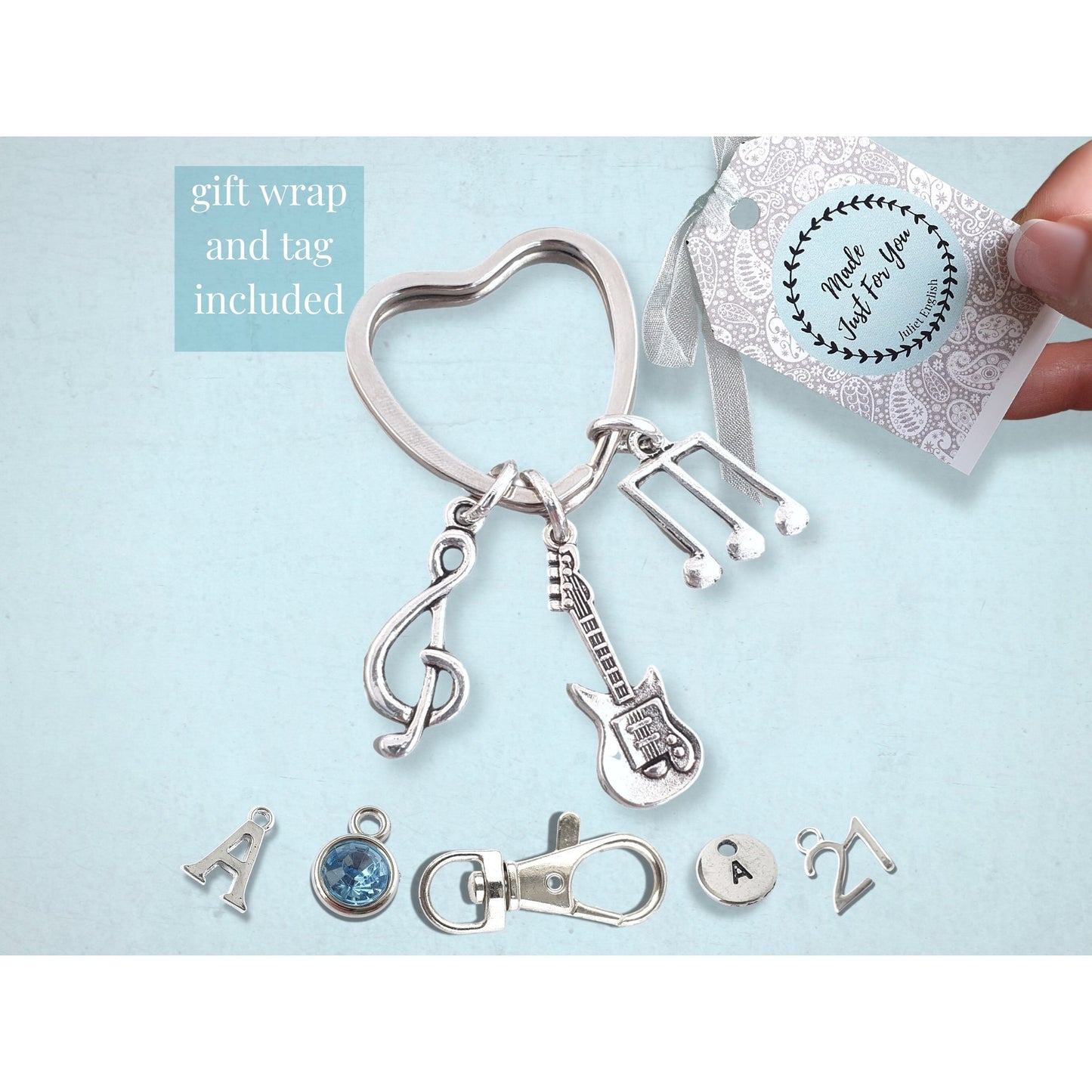 Electric Guitar Keyring - Silver