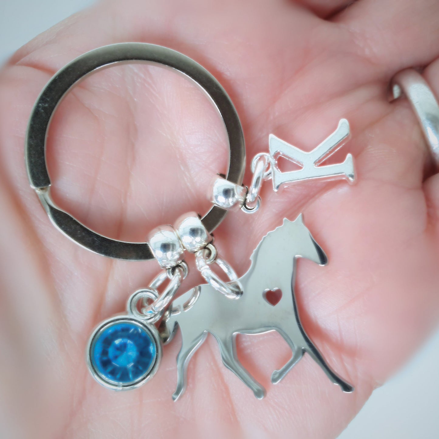 Horse & Heart Keyring - Silver