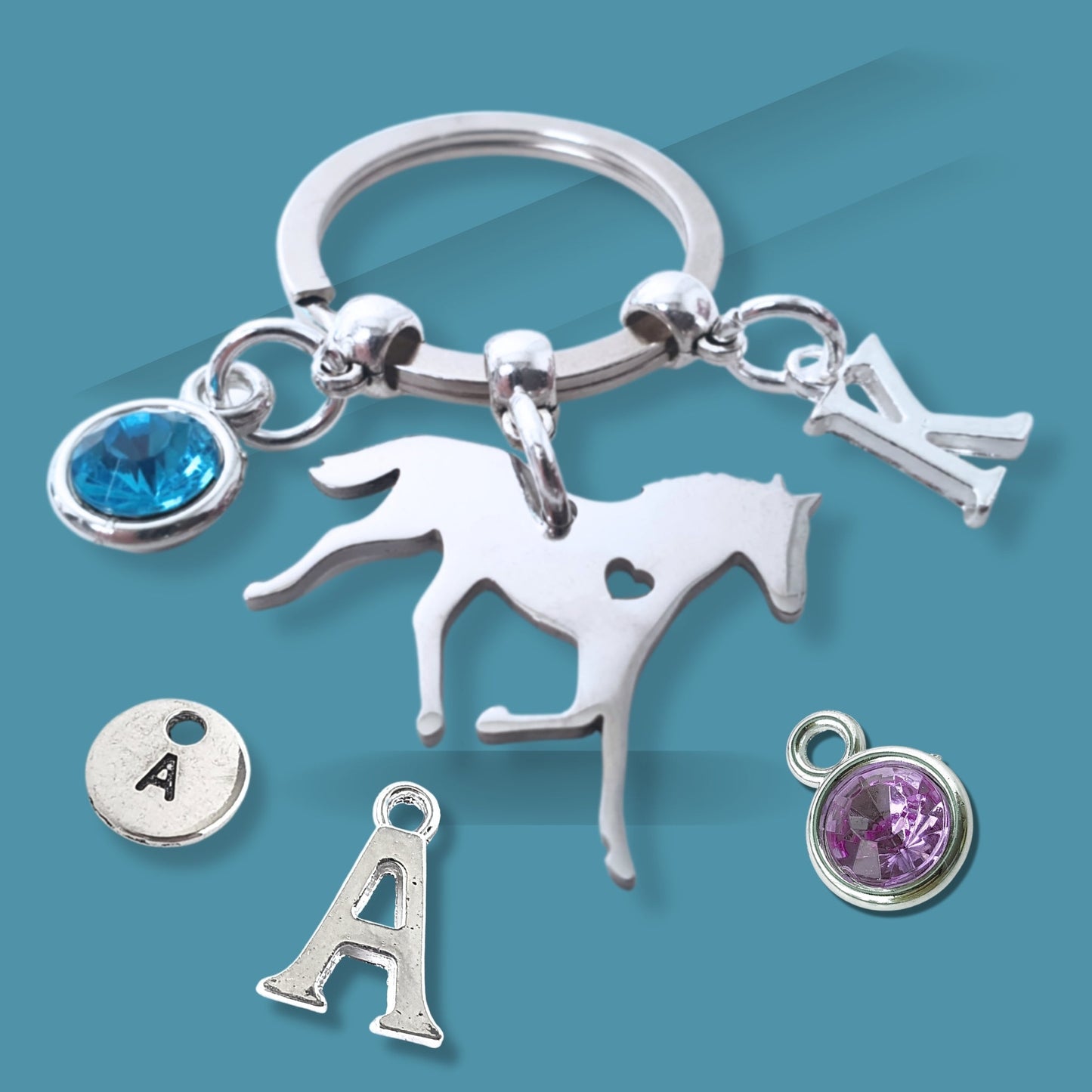 Horse & Heart Keyring - Silver