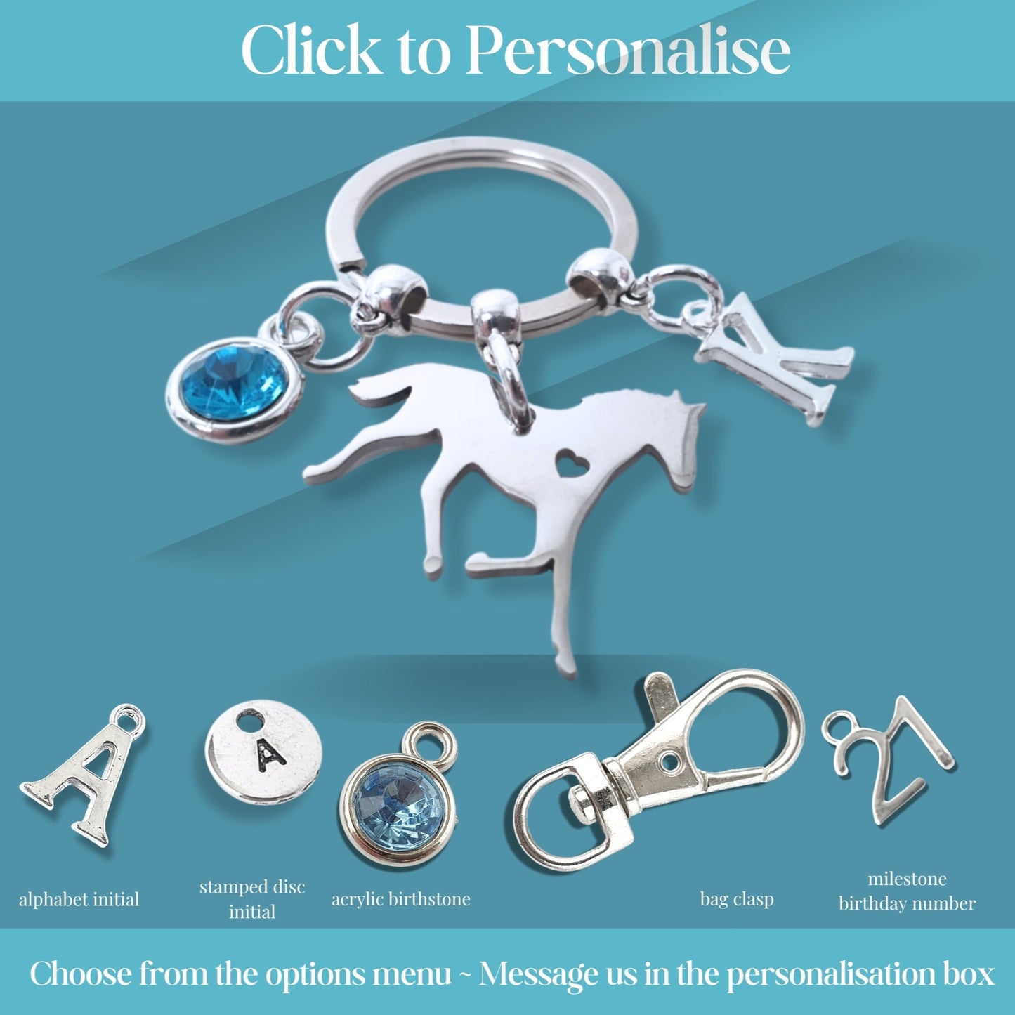 Horse & Heart Keyring - Silver