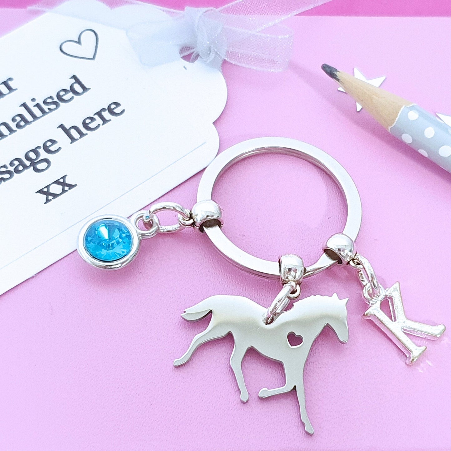 Horse & Heart Keyring - Silver