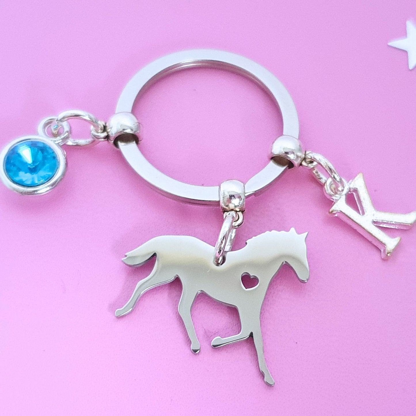 Horse & Heart Keyring - Silver