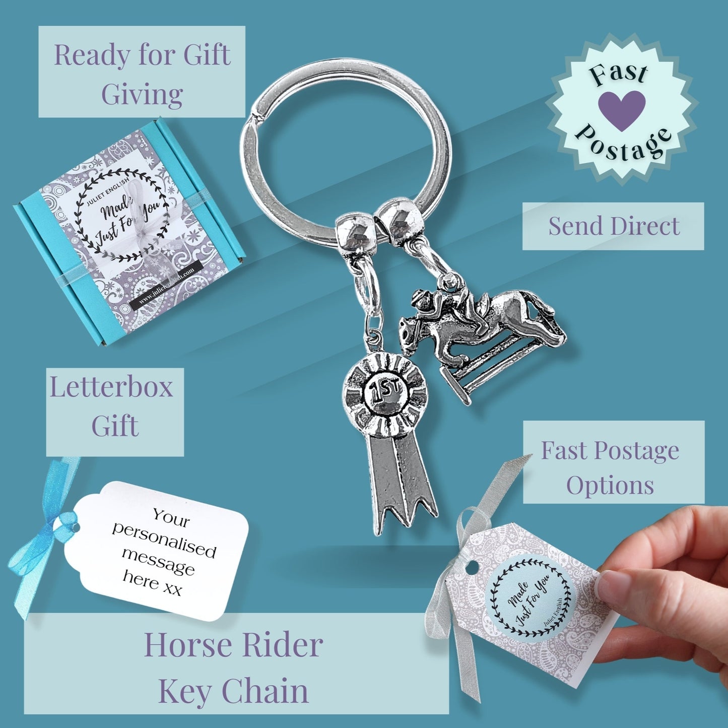 Horse Rider Keyring - Silver