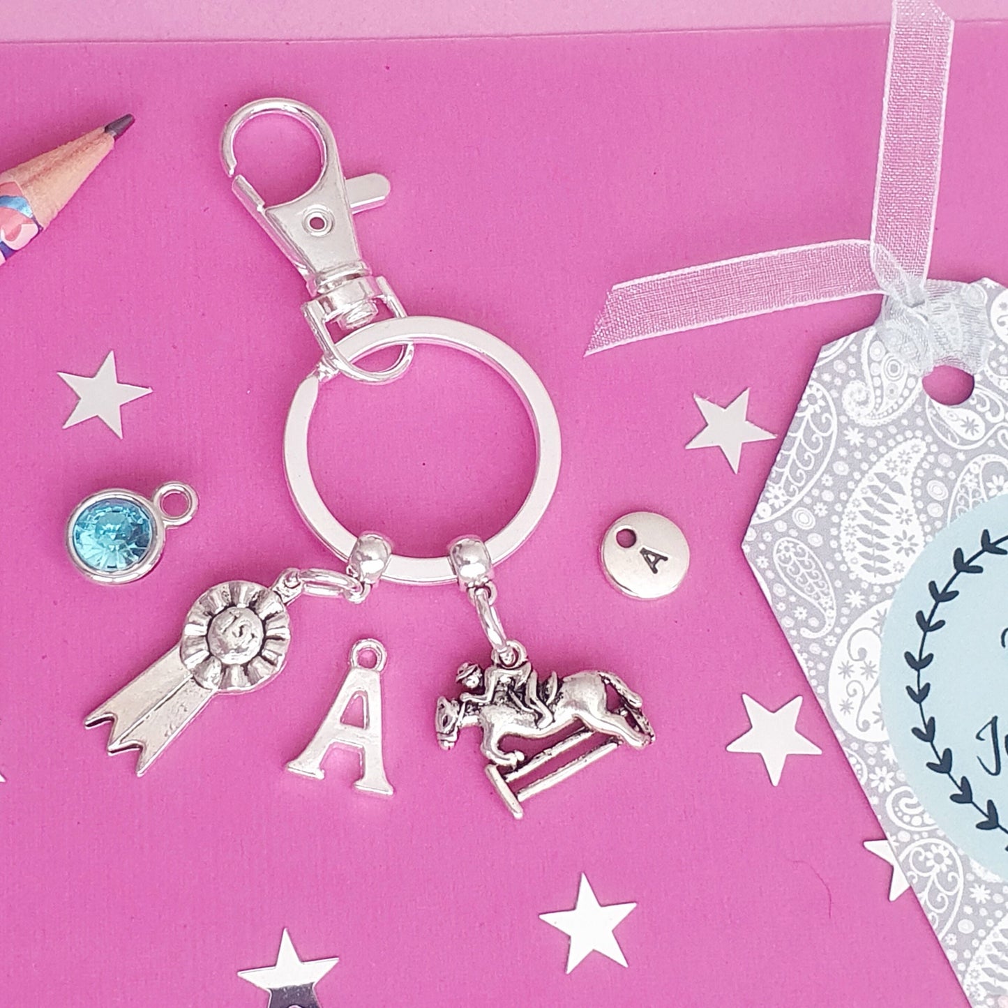 Horse Rider Keyring - Silver