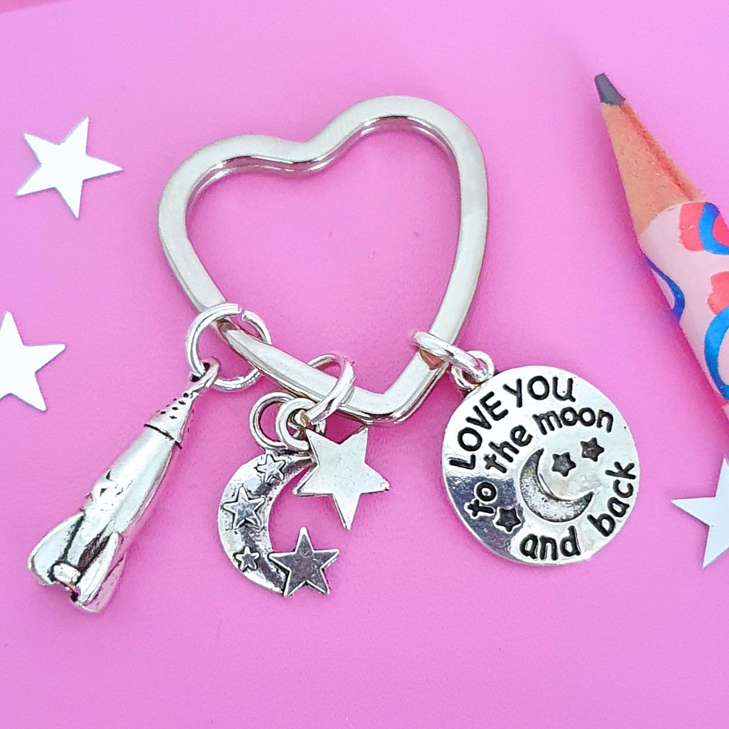 Love You To The Moon Keyring - Silver