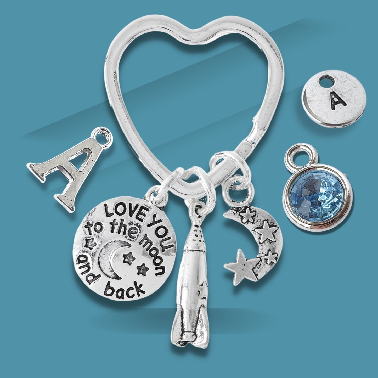 Love You To The Moon Keyring - Silver