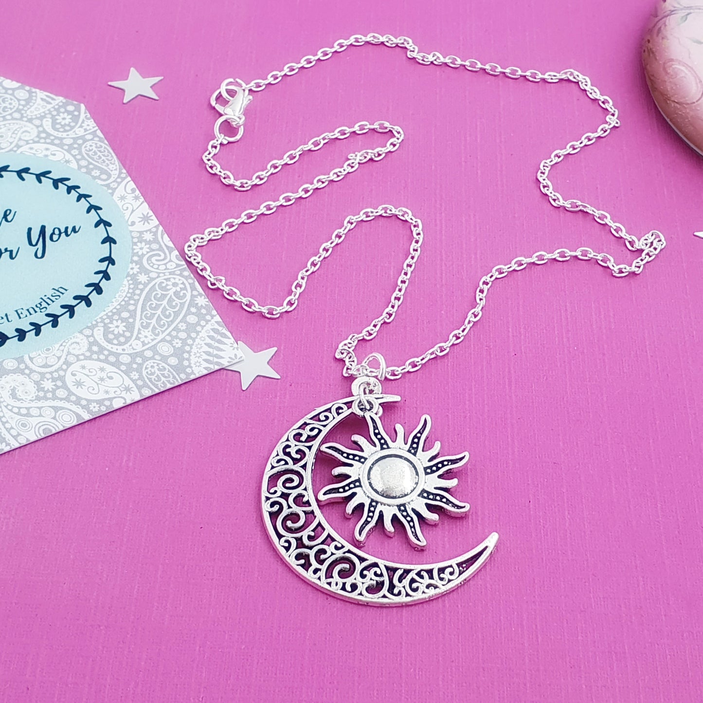 Celestial Moon Sun Necklace - Silver