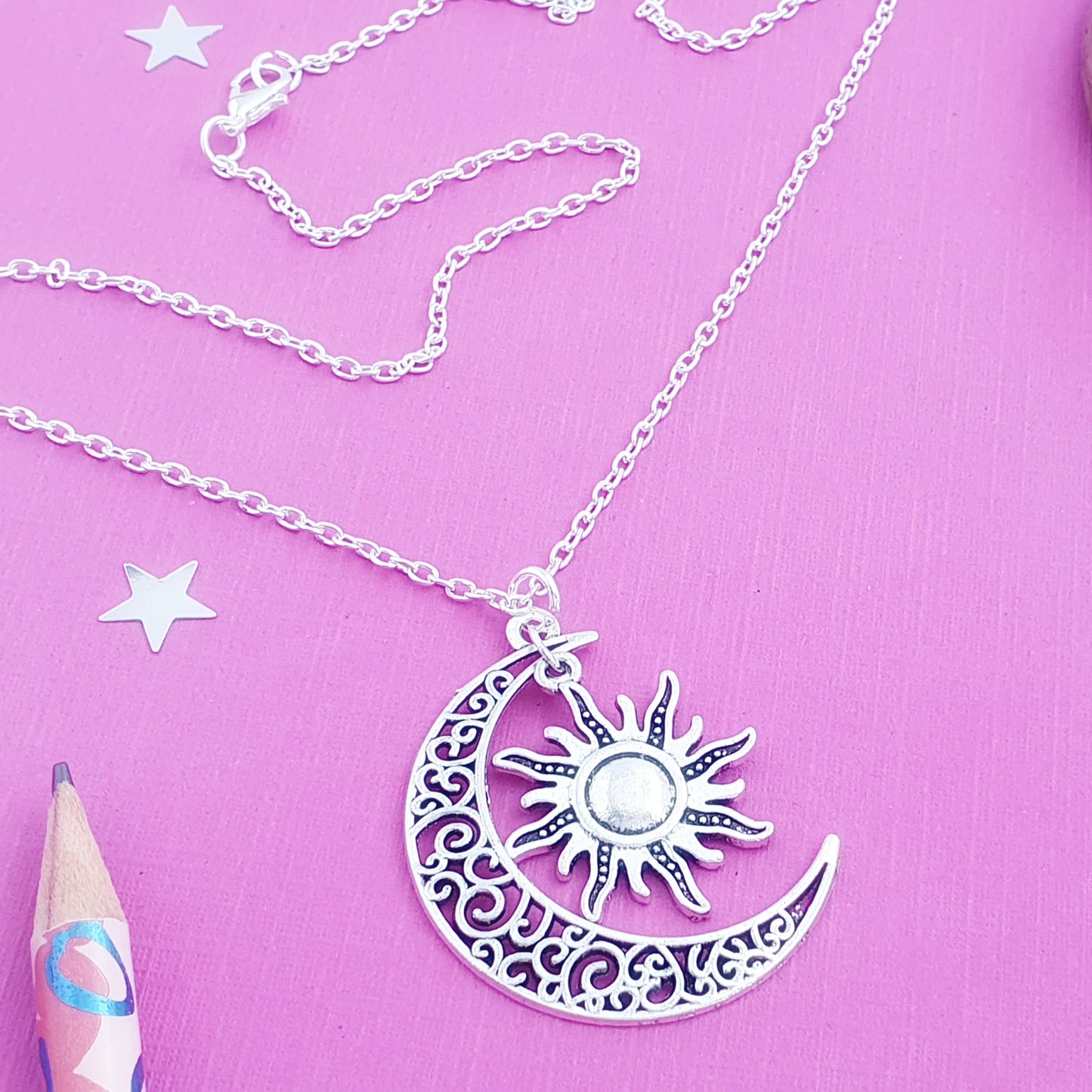 Celestial Moon Sun Necklace - Silver
