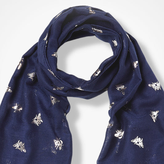 Foil Bee Scarf - Navy & Rose Gold