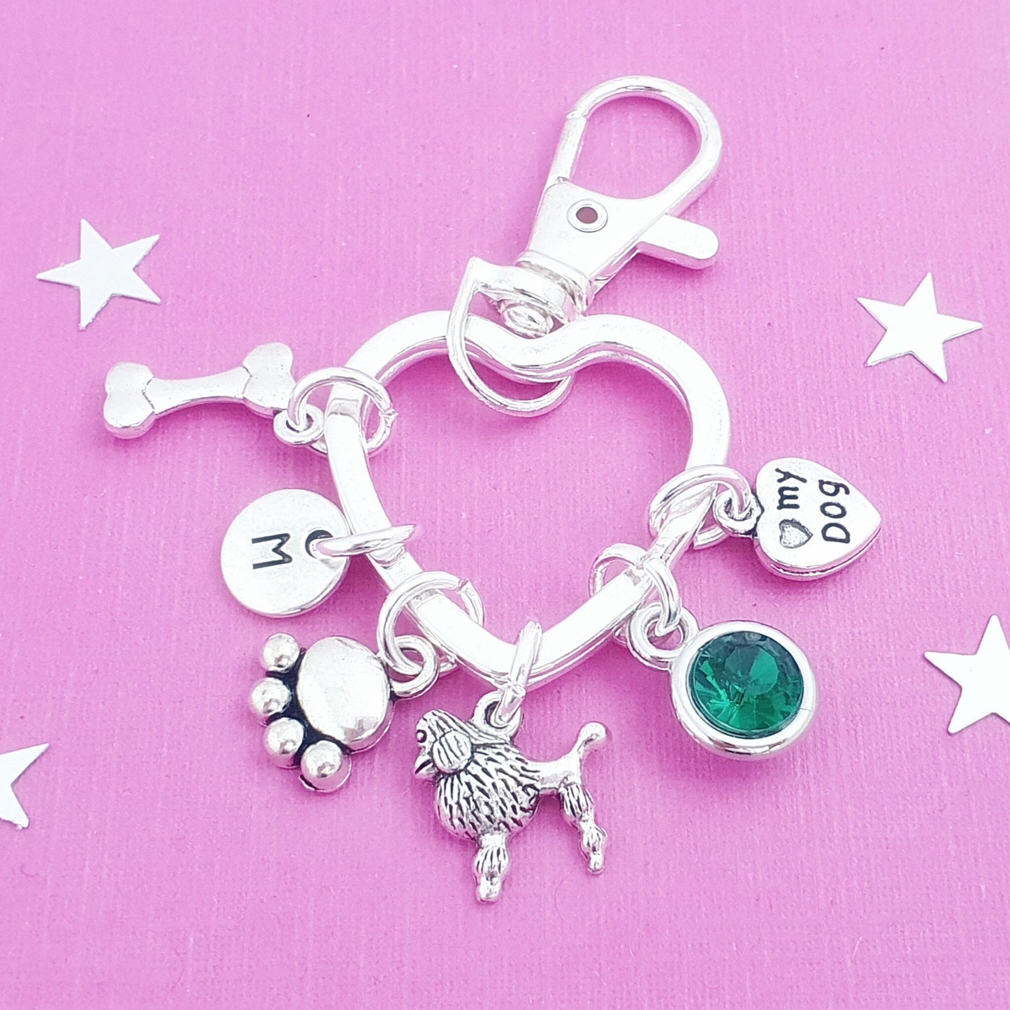Poodle Charm Keyring - Silver