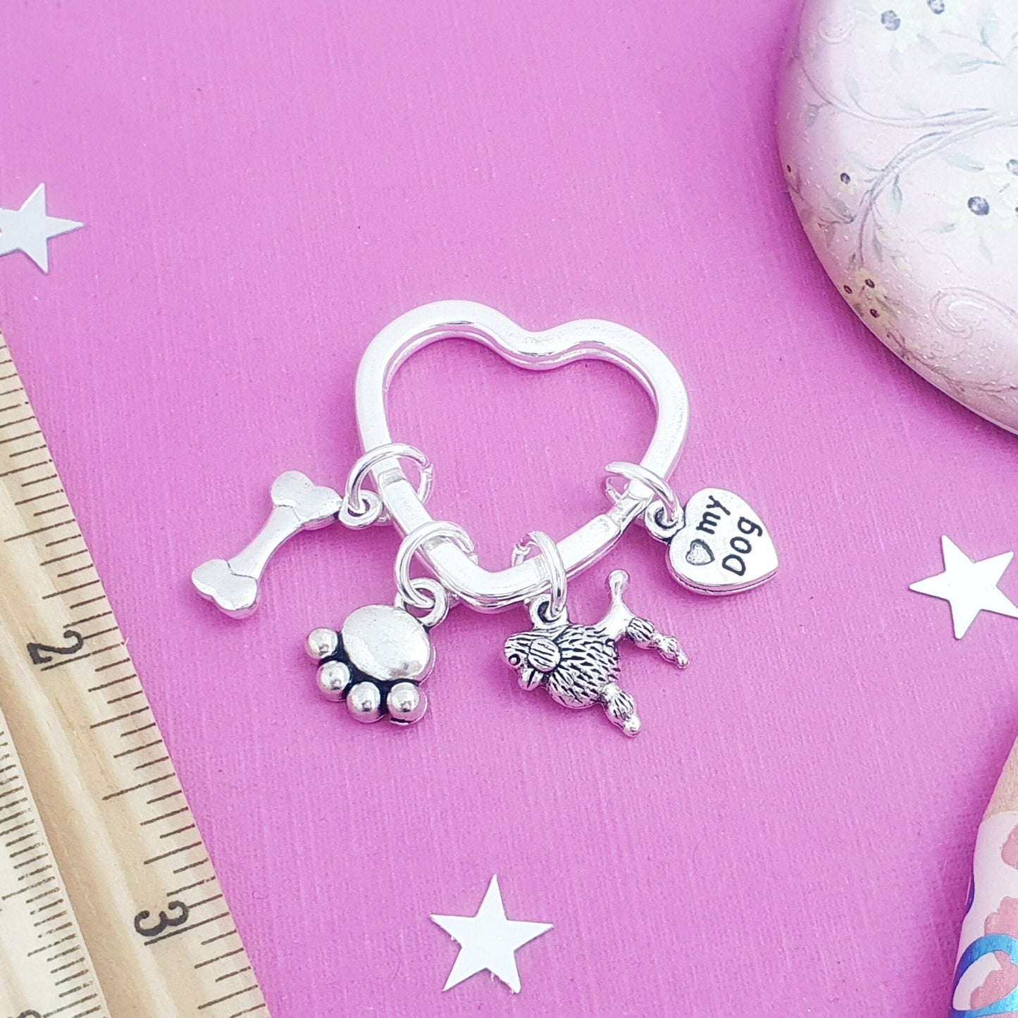 Poodle Charm Keyring - Silver