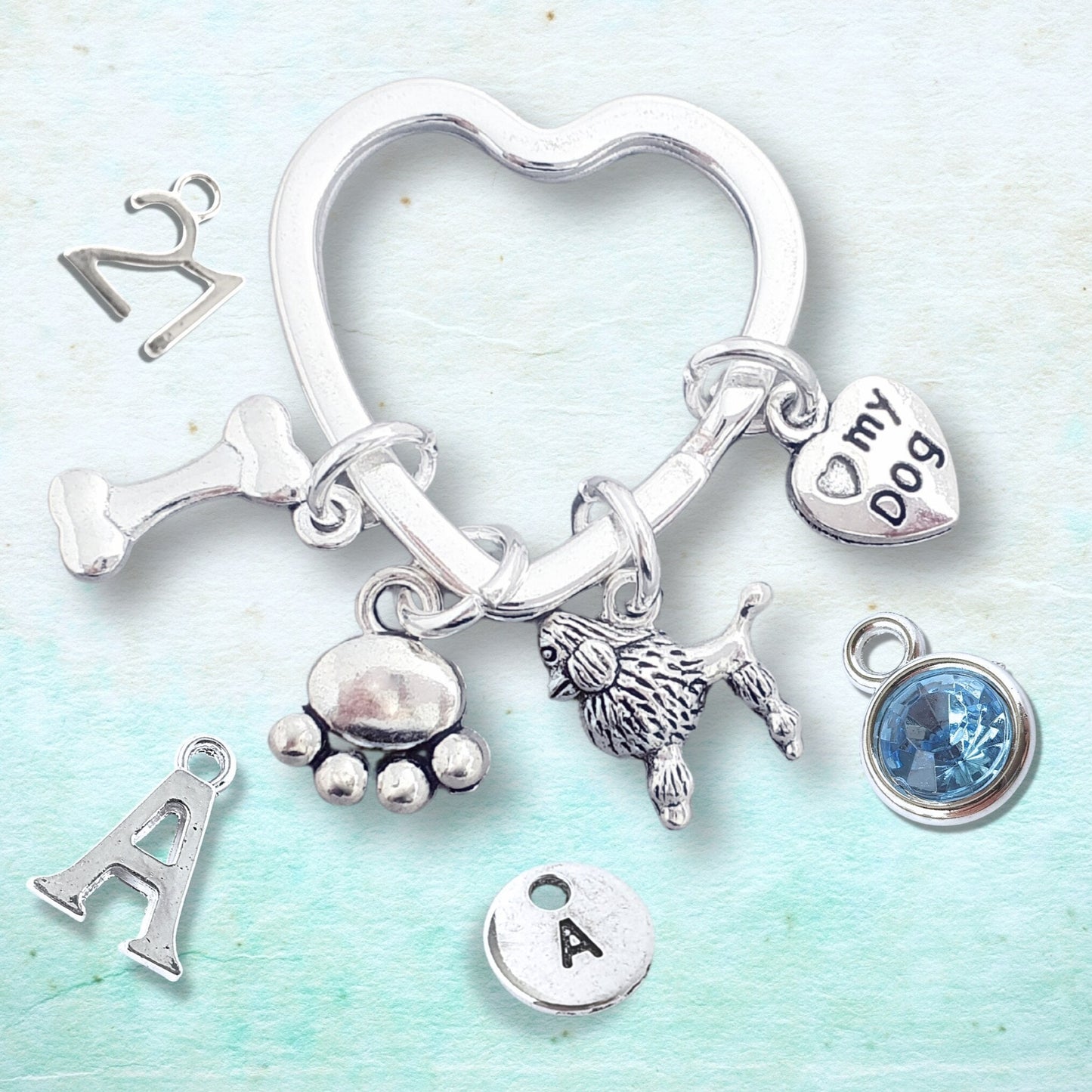 Poodle Charm Keyring - Silver