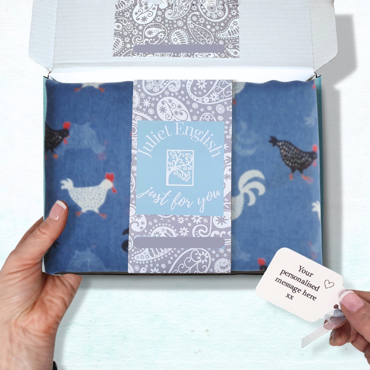 Rooster Print Scarf ~ Blue