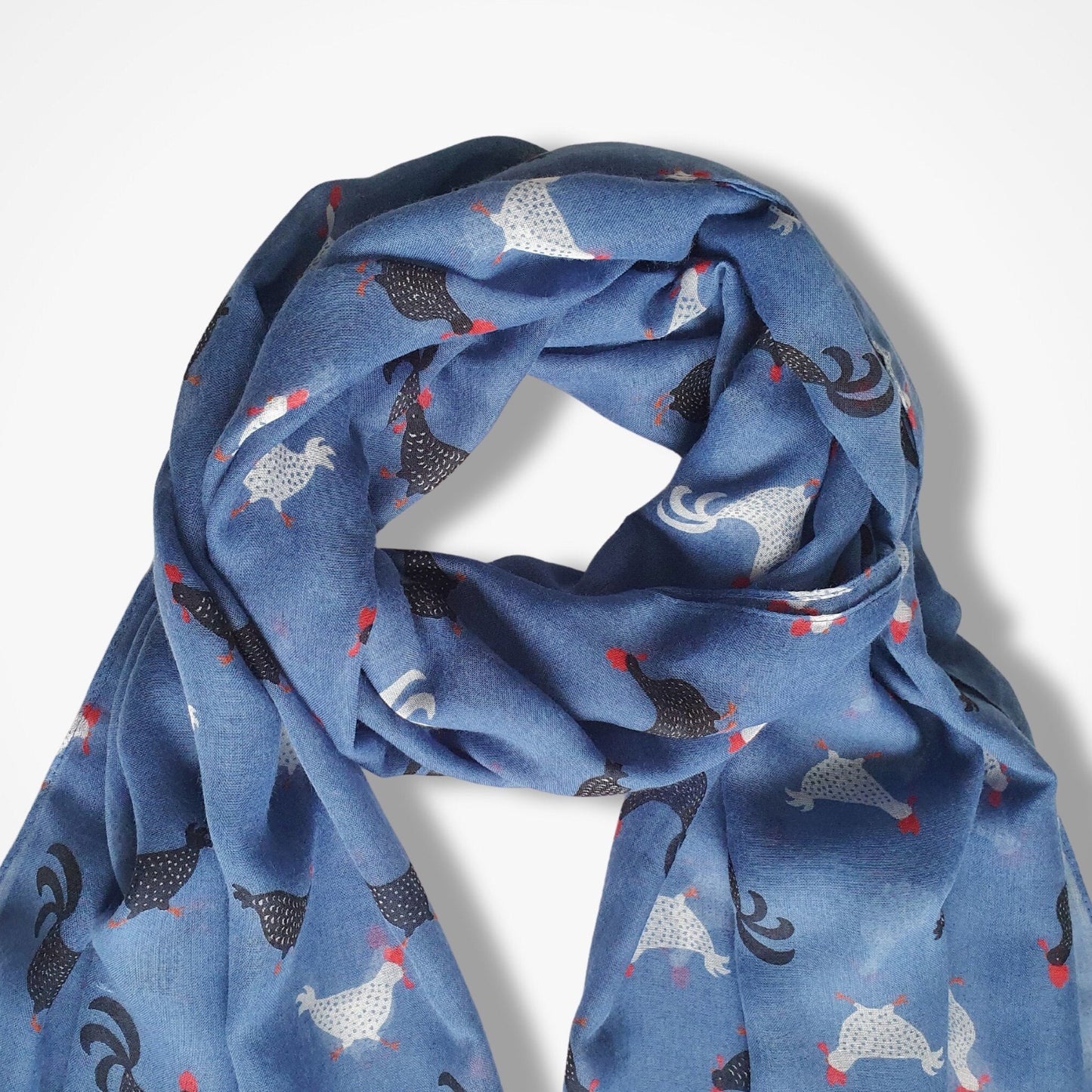 Rooster Print Scarf ~ Blue