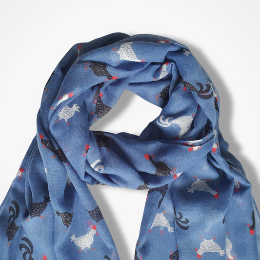 Rooster Print Scarf ~ Blue