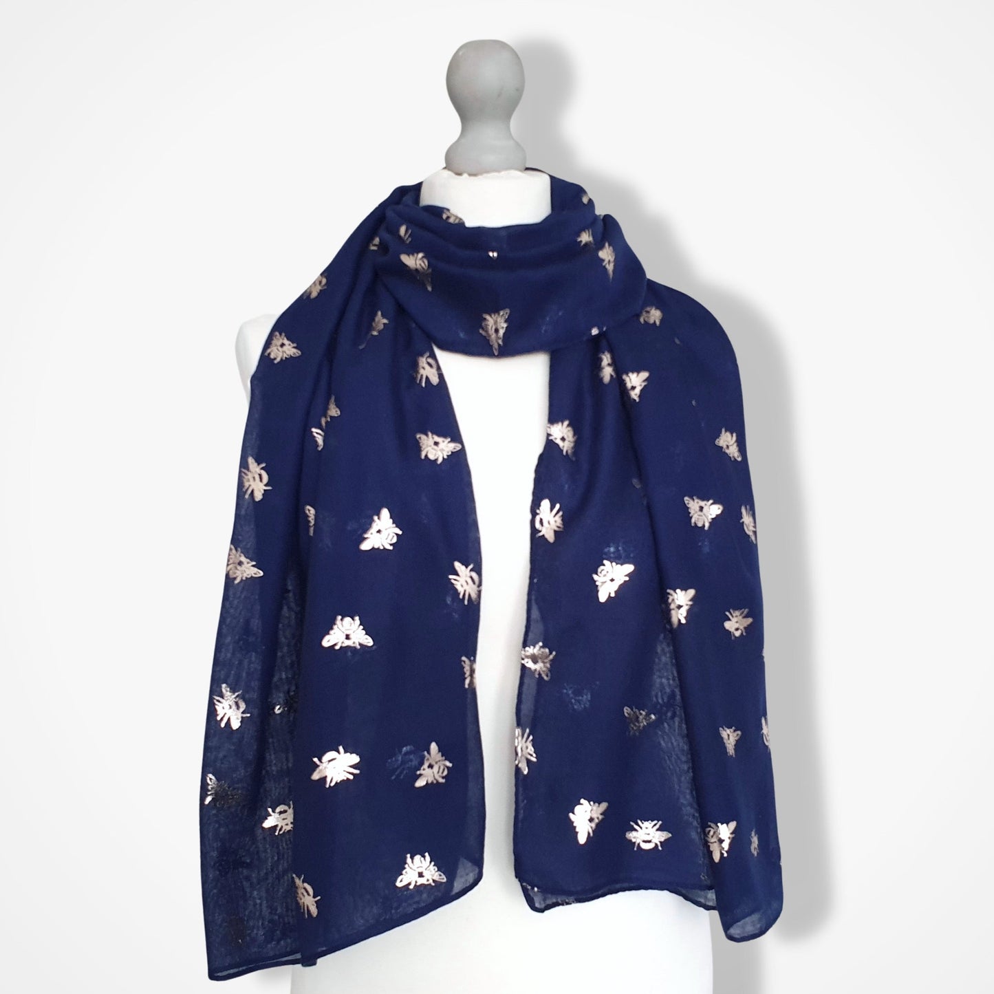 Foil Bee Scarf - Navy & Rose Gold