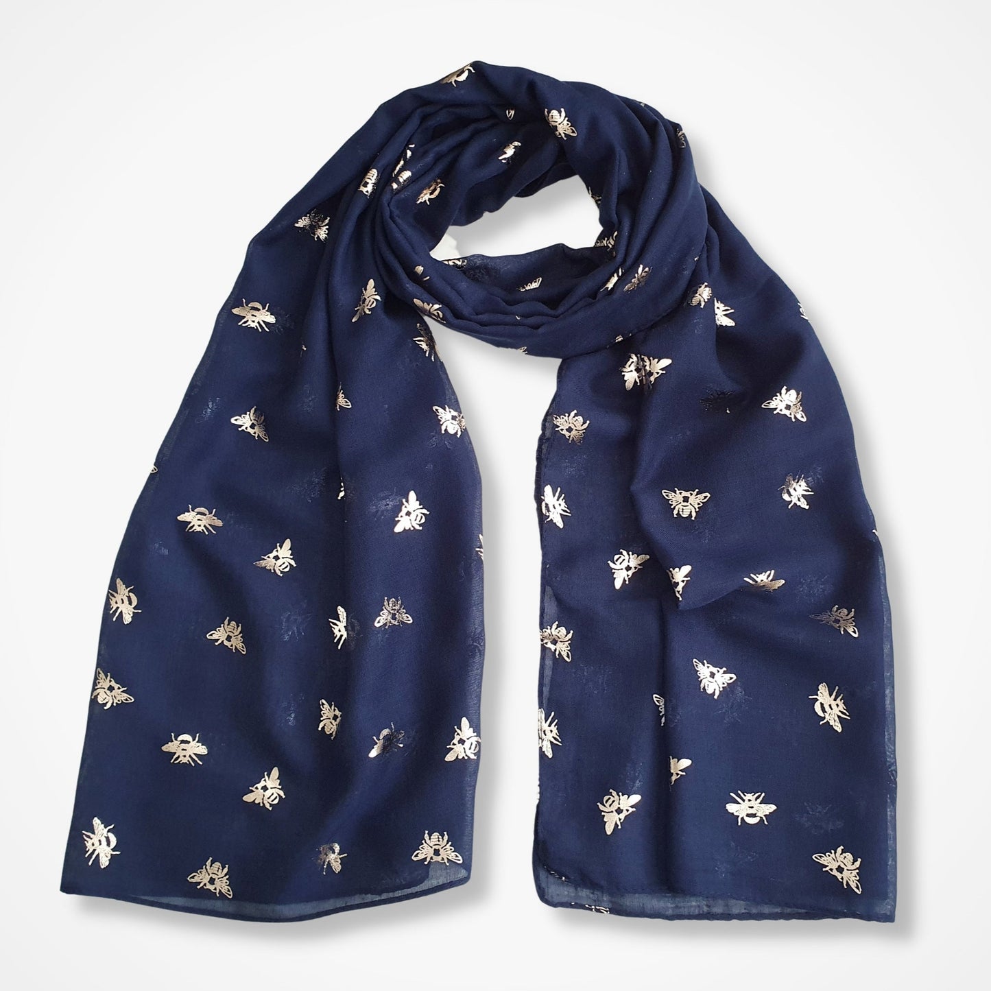 Foil Bee Scarf - Navy & Rose Gold