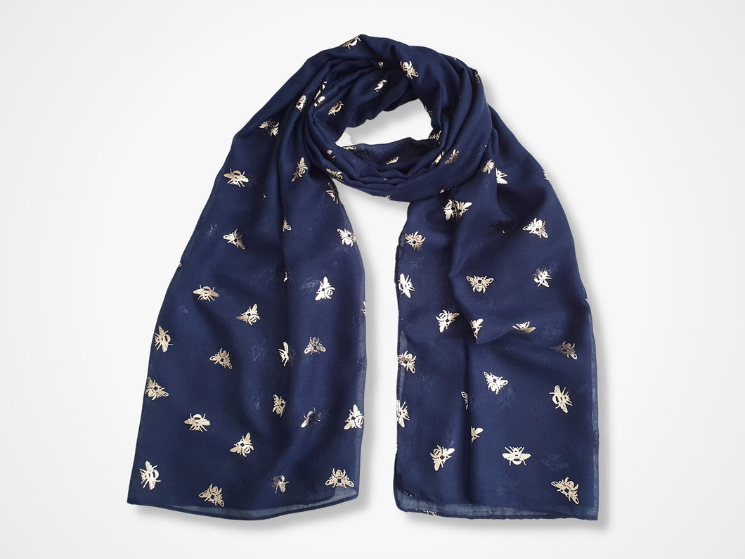 Foil Bee Scarf - Navy & Rose Gold