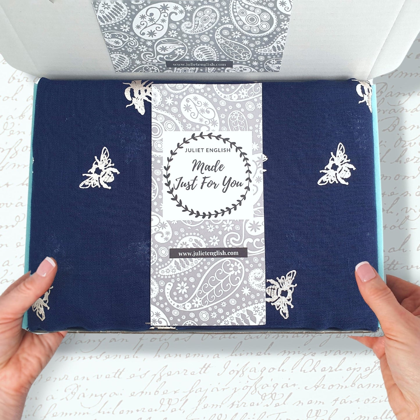 Foil Bee Scarf - Navy & Rose Gold