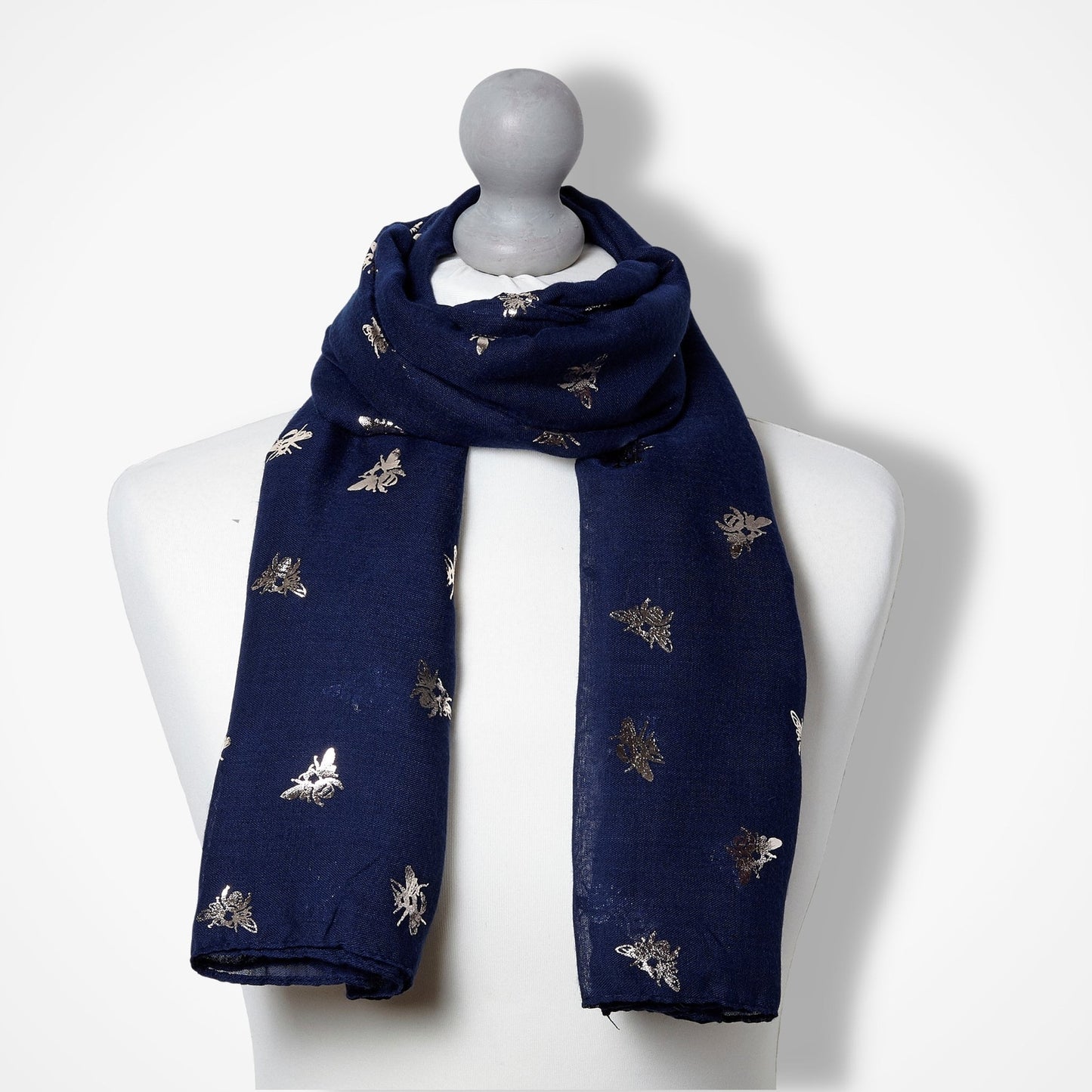 Foil Bee Scarf - Navy & Rose Gold