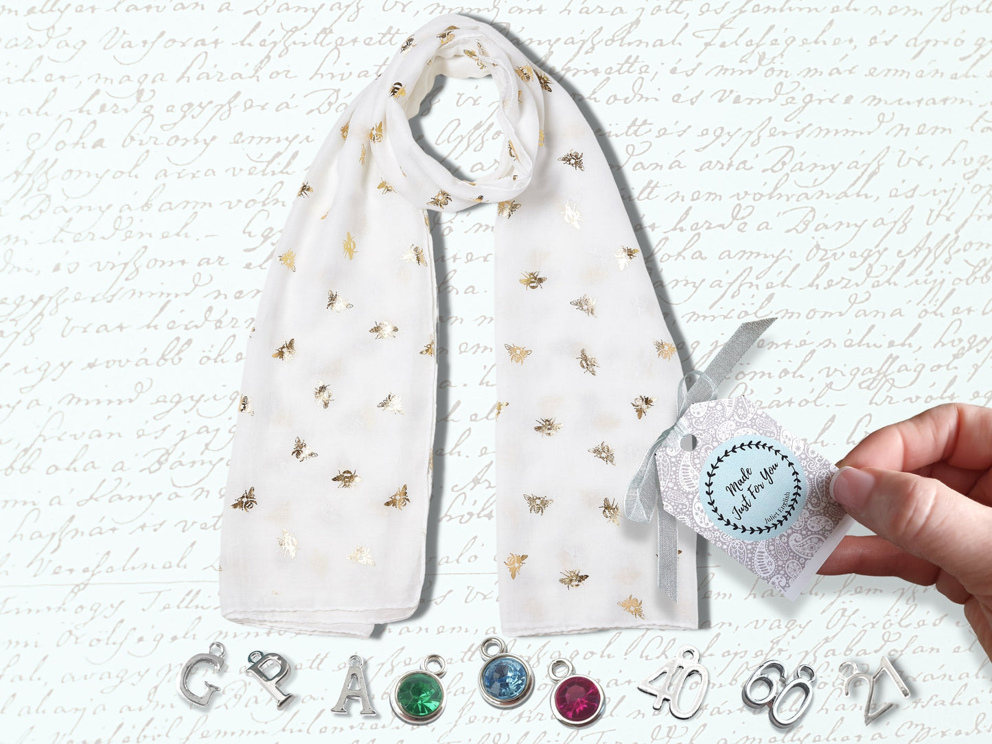 Foil Bee Scarf - White & Gold