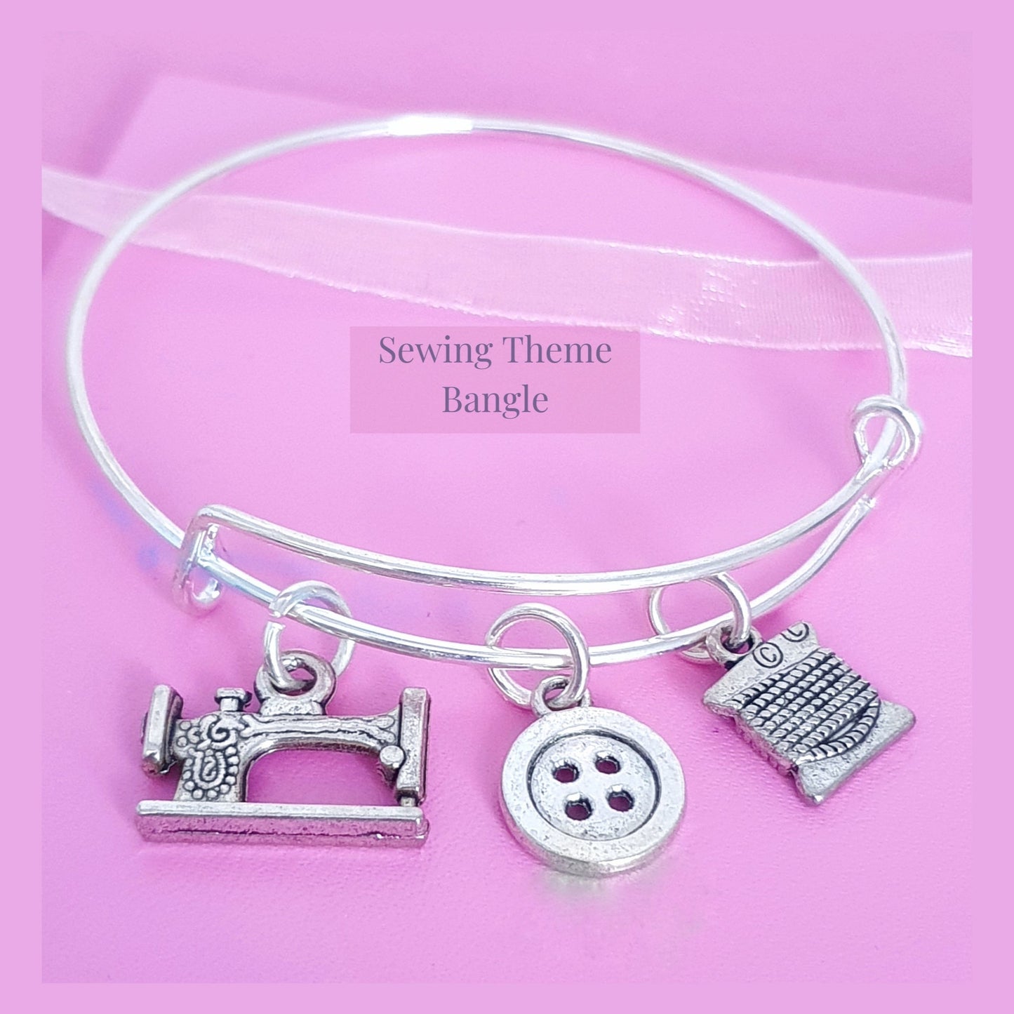 Sewing Charm Bangle - Silver