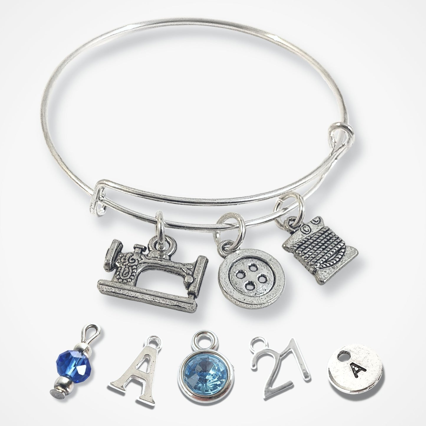 Sewing Charm Bangle - Silver
