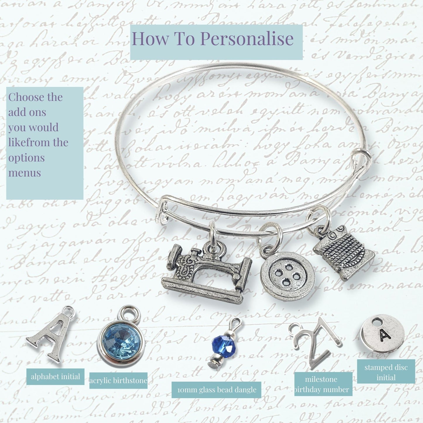 Sewing Charm Bangle - Silver