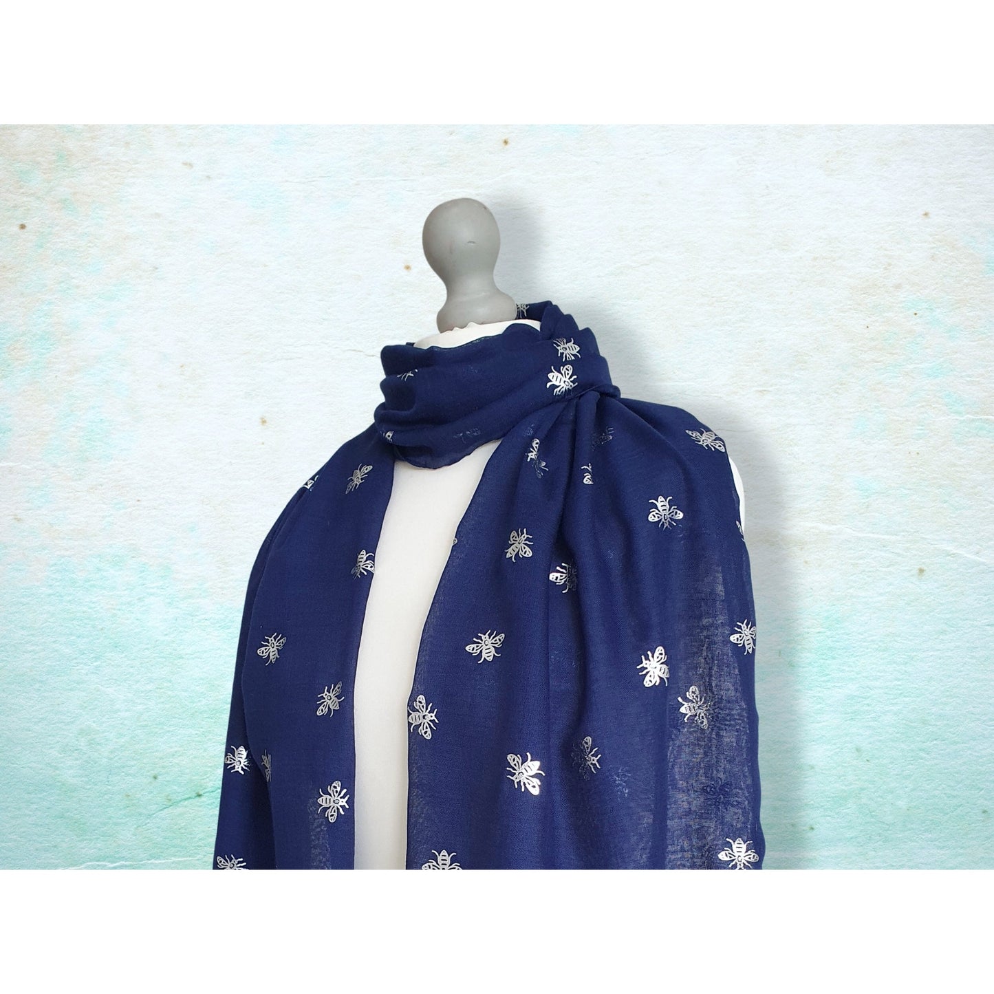 Foil Bee Scarf - Navy & Silver